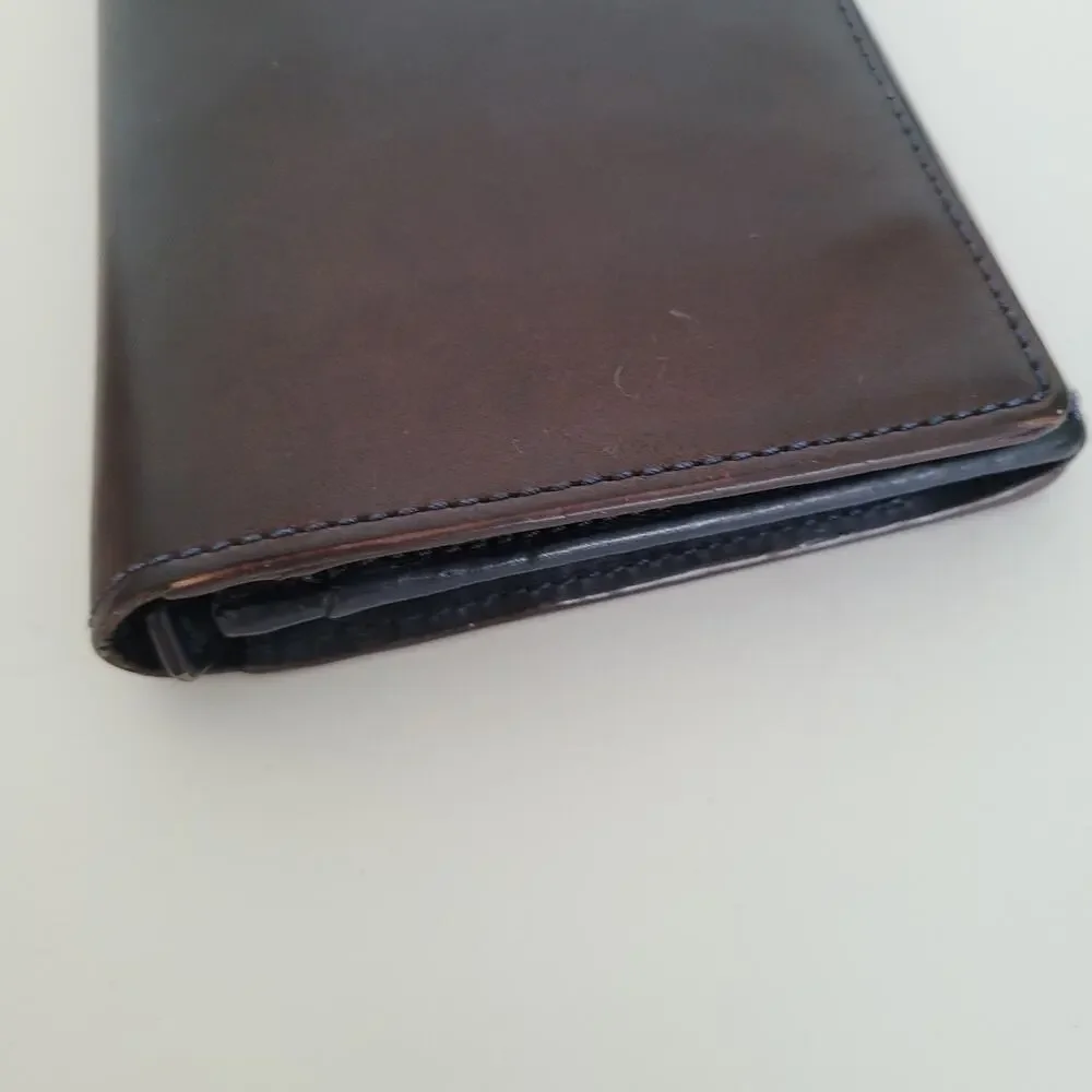 Paul Smith Designer Checkbook Card Bill Holder Wallet Brown Blue Bifold Leather